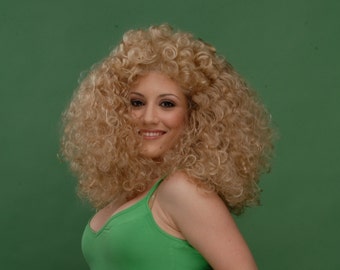 Sandy, Blonde Wavy 1980&#39;s Wig|Lush Curly Blonde Wig - Voluminous Curls for Costume, Party, and Cosplay | High-Quality Synthetic Hair