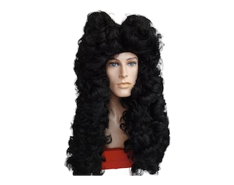 18th century male Wig Luis XIV Black High Period early 1700 s wiv