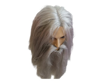QUEENTAS Langhaar-Perücke Mit Bart – Graue Zauberer-Perücke Für Herren (Gandalf, Merlin) – Cosplay & Halloween