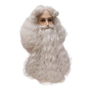 Professional Santa Claus Set Wig and Beard in natural off white grayish matt color
