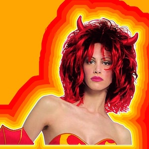 She - Devil Halloween Fire Red Black  Cosplay Costume Wig