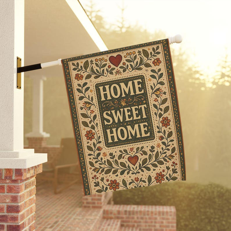 Home Sweet Home Garden Flag | House Banner, Folk Floral Design image 3