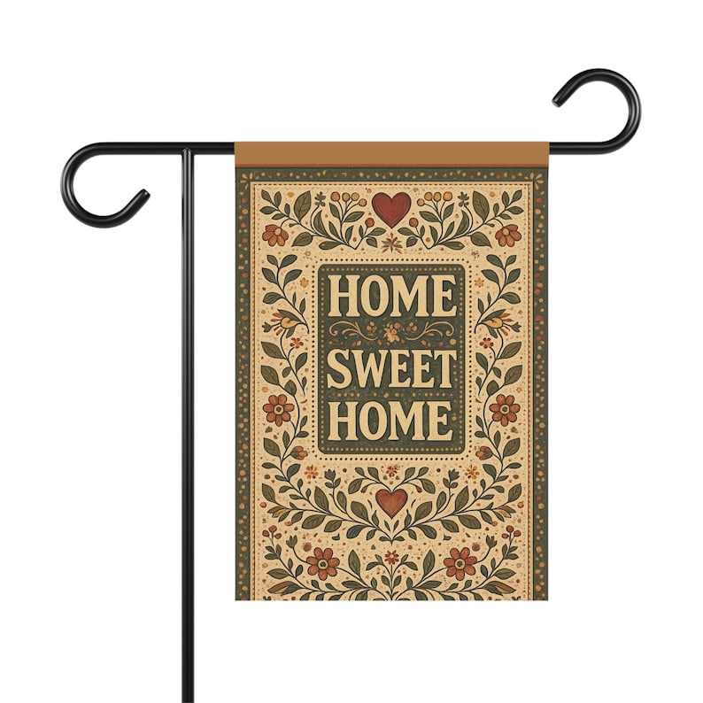 Home Sweet Home Garden Flag | House Banner, Folk Floral Design image 4