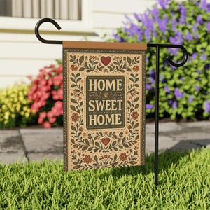 Home Sweet Home Garden Flag | House Banner, Folk Floral Design image 2