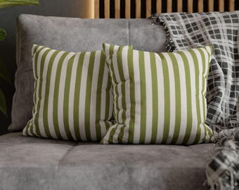 Green Striped Pillowcase Square Pillowcase | Olive Stripe Decorative Pillow