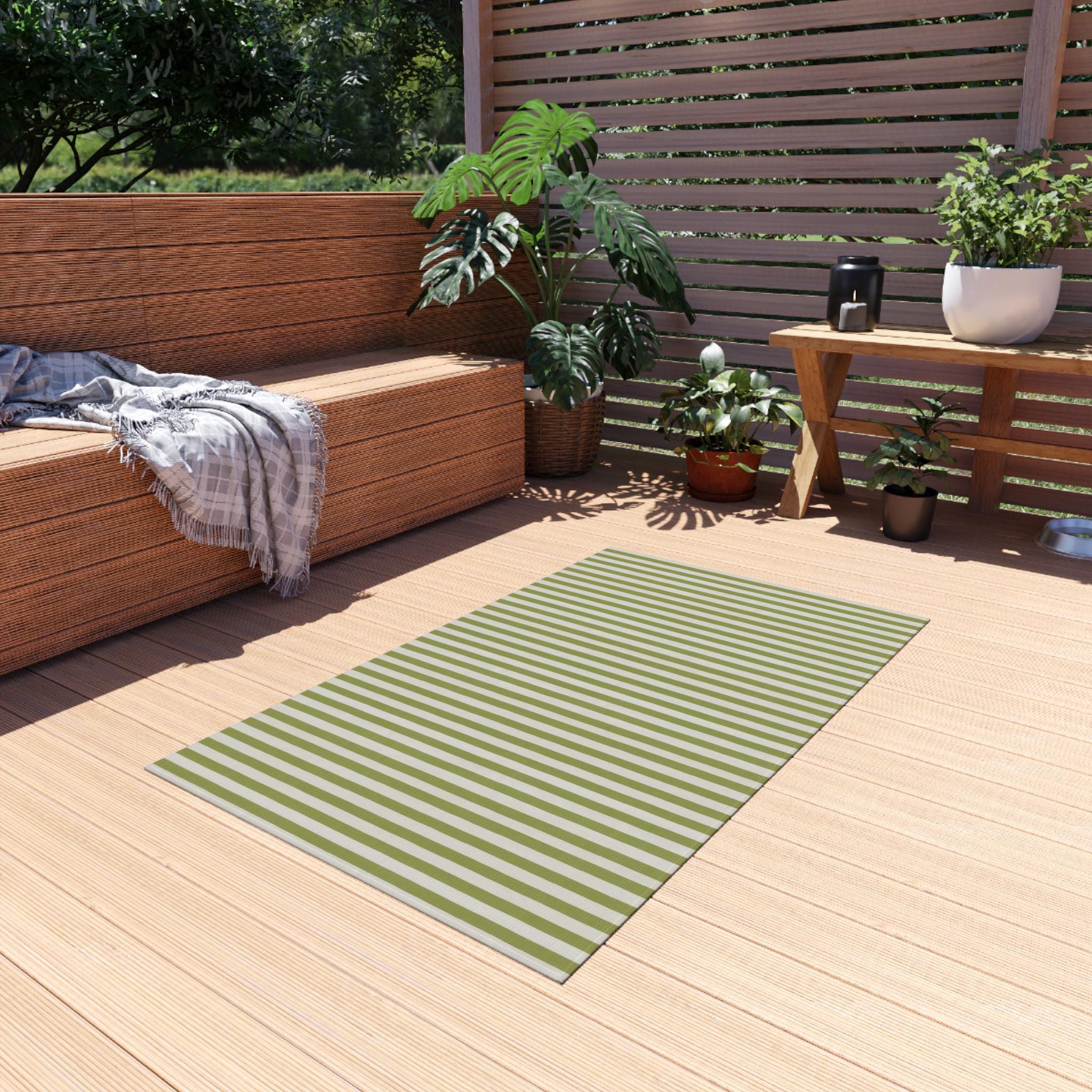 Green Stripe Outdoor Rug | Patio Mat, Weather-resistant - Etsy