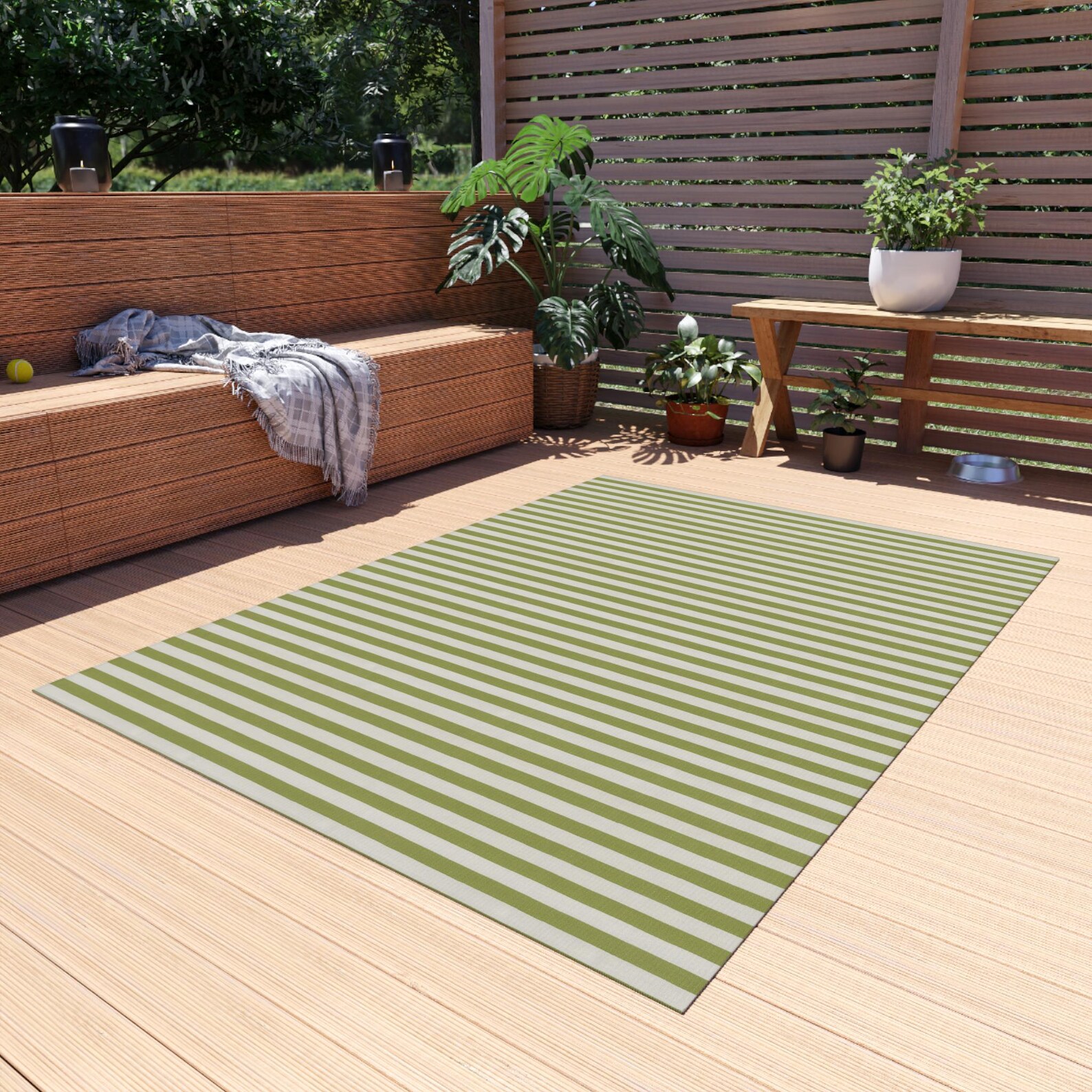 Green Stripe Outdoor Rug | Patio Mat, Weather-resistant - Etsy