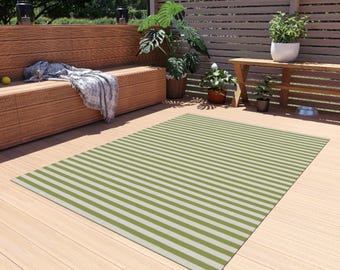 Tappeto da esterno/patio a strisce verdi, resistente alle intemperie