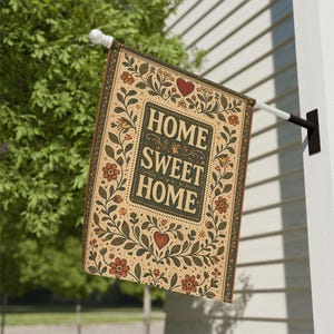 Home Sweet Home Garden Flag | House Banner, Folk Floral Design image 1