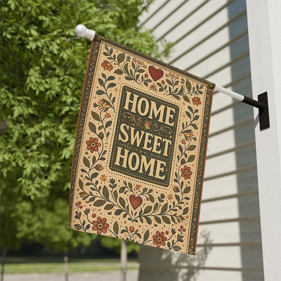 Home Sweet Home Garden Flag | House Banner, Folk Floral Design