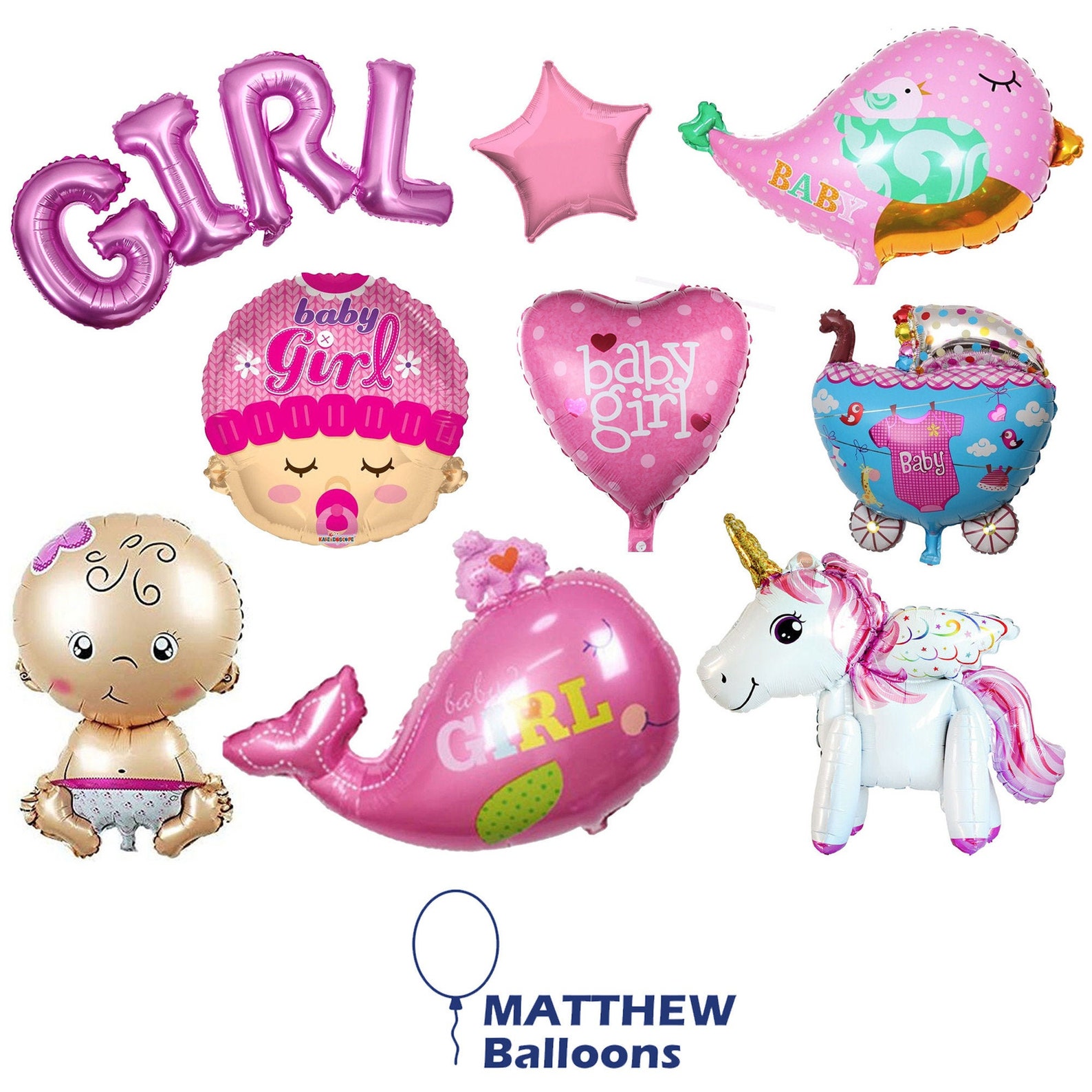 Baby Girl Balloons Pink Party Helium or Air Shower New Born Etsy UK