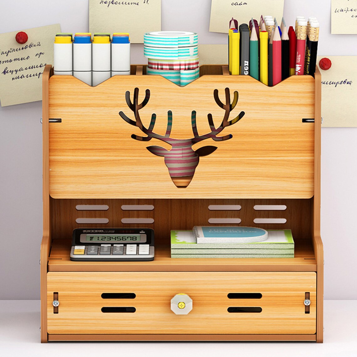 Wooden Desktop Organizer With Block Art Supply Organizer Desk Etsy