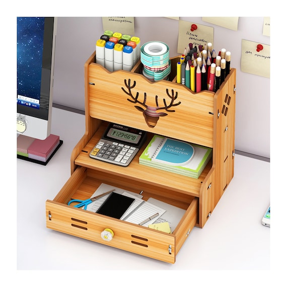 Wooden Desktop Organizer With Block Art Supply Organizer Desk | Etsy