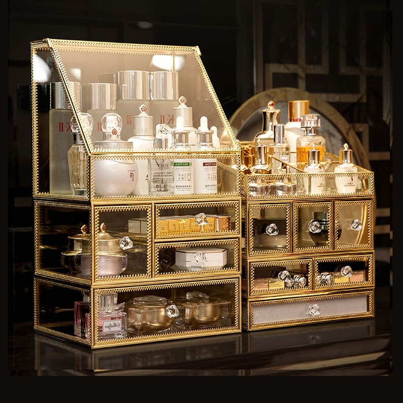 Makeup Organizer for Vanity Cosmetic Storage Golden Vintage Etsy