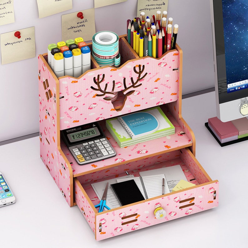 Wooden Desktop Organizer With Block Art Supply Organizer Desk Etsy