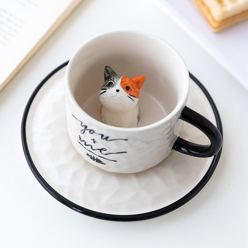 3D Coffee Mug Cute Animal Inside Cat Cup Cartoon Ceramics - Etsy