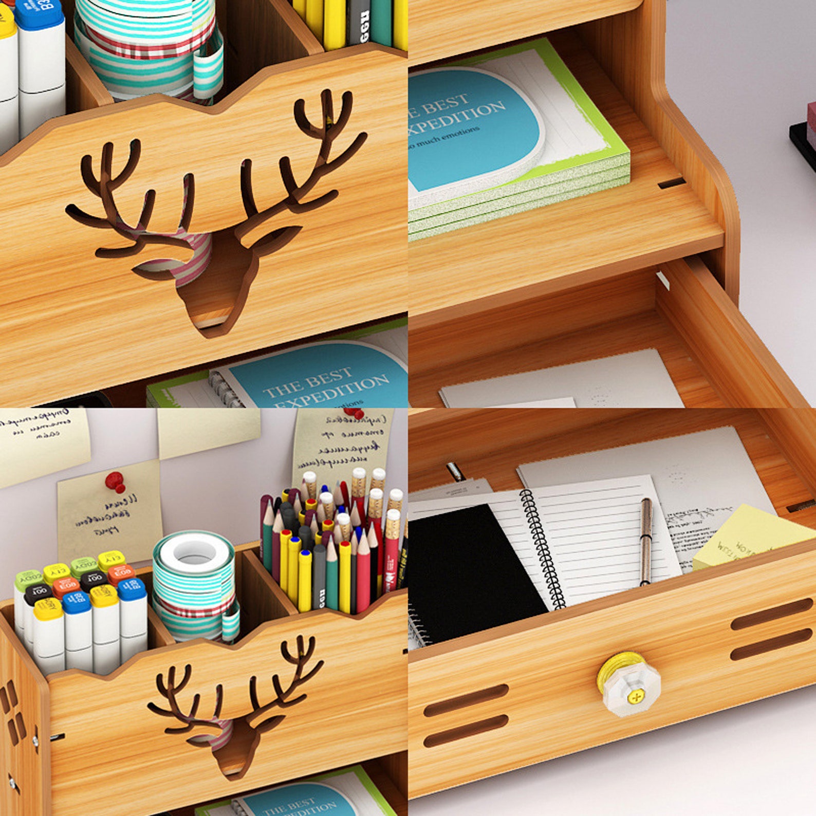 Wooden Desktop Organizer With Block Art Supply Organizer Desk Etsy