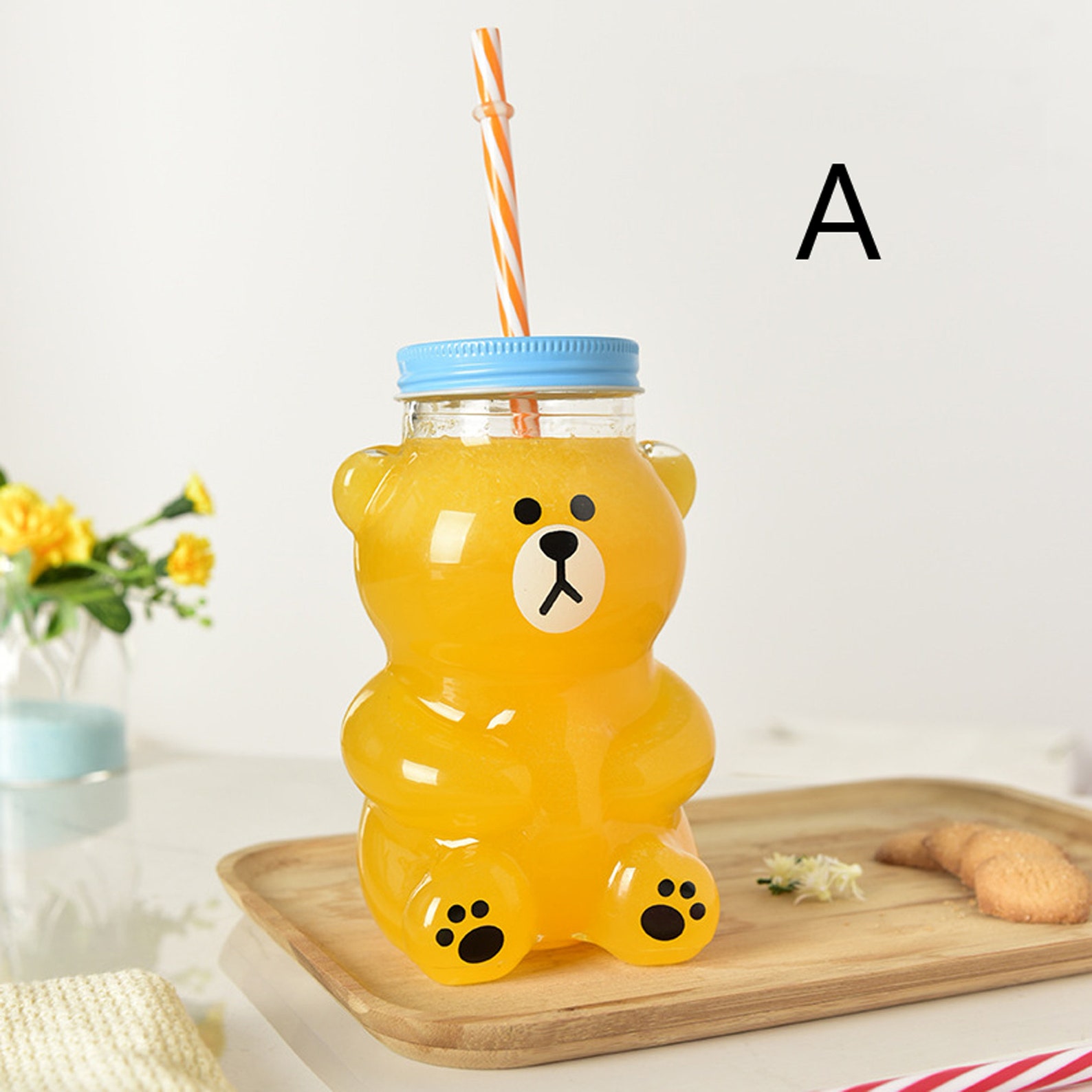 Cute Cup Glass Mug Mason Jar Glass Bear Jar with Straw Etsy