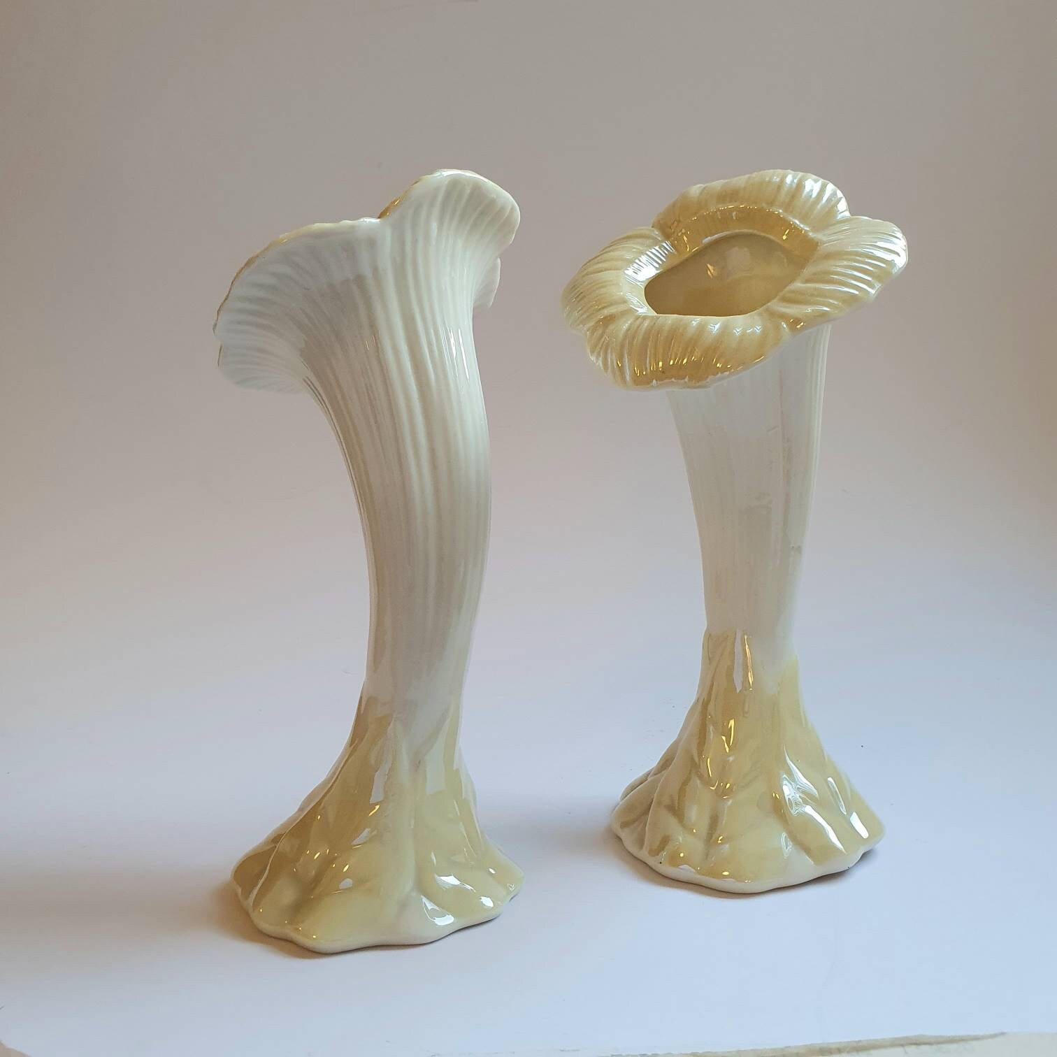 Pair of Vintage Flower Shaped Vases Pale Yellow Belleek Etsy