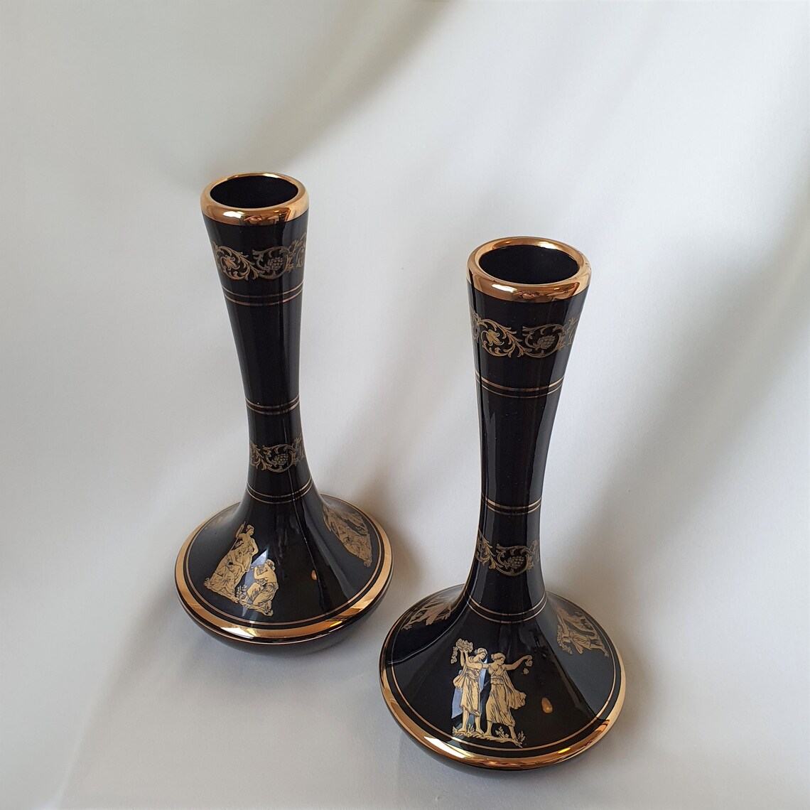 Pair of Greek handmade black and gold vases with goddess and Etsy