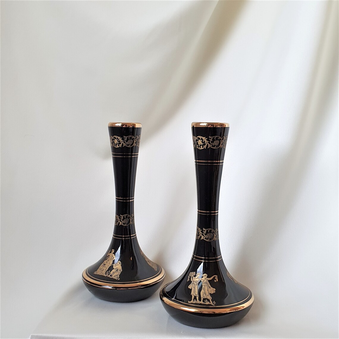Pair of Greek handmade black and gold vases with goddess and Etsy