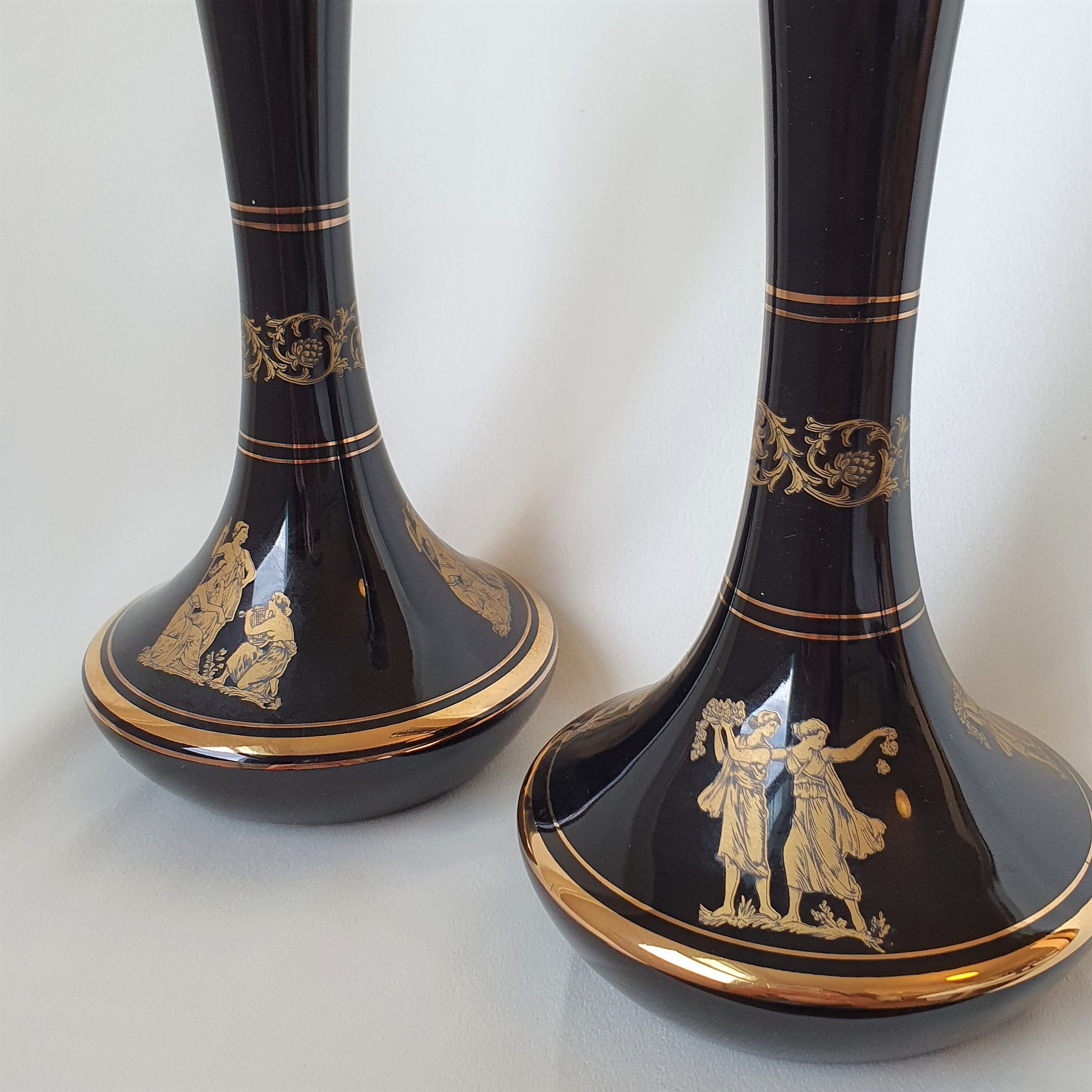 Pair of Greek handmade black and gold vases with goddess and Etsy