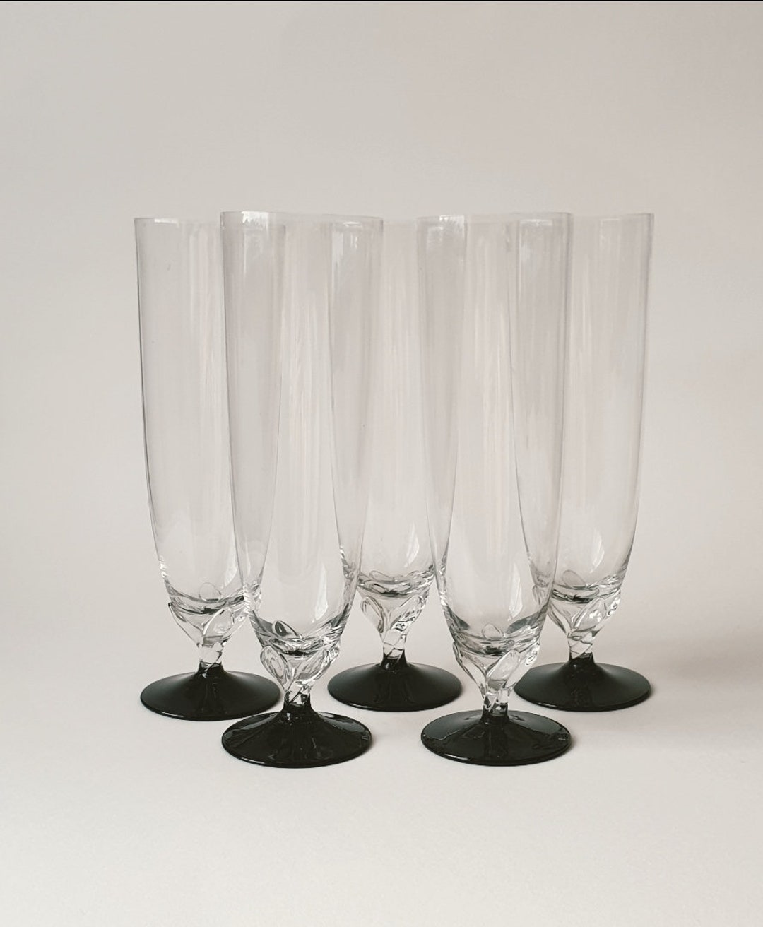 Art Deco Tall Pilsner Cocktail Glasses Glossy Black Base Glass - Etsy