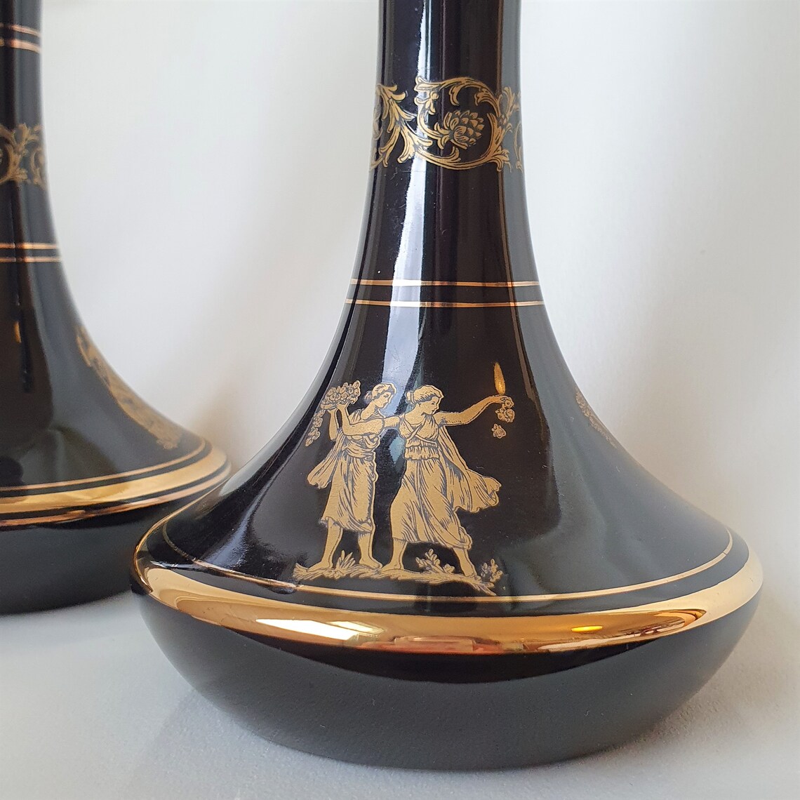 Pair of Greek handmade black and gold vases with goddess and Etsy