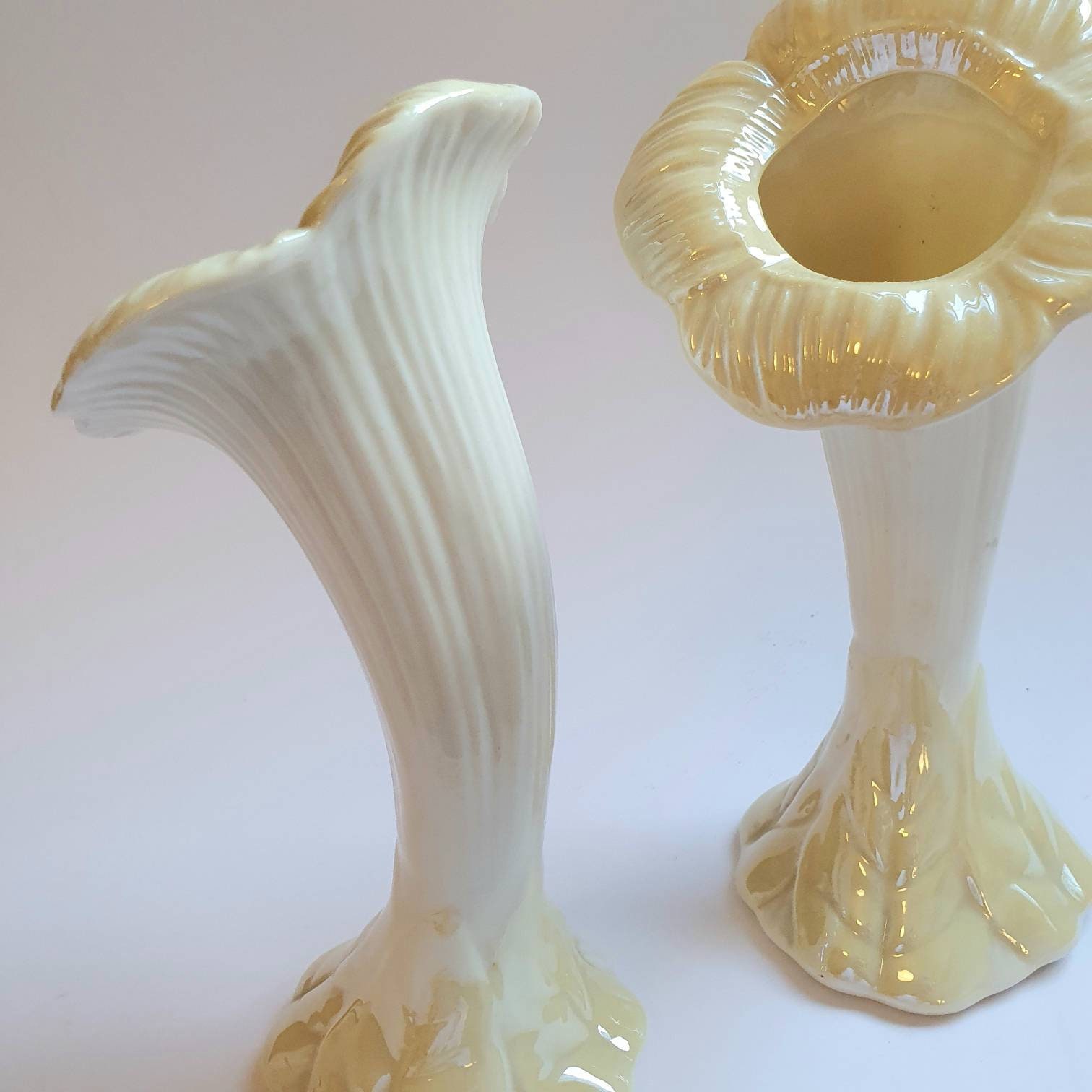 Pair of Vintage Flower Shaped Vases Pale Yellow Belleek Etsy
