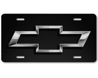 Bowtie Inspired Art Blue on Carbon Fiber Flat Aluminum Novelty License Tag Plate
