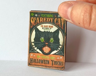 Spooky Scaredy Cat sign for halloween , 1/12th Scale dollshouse miniatures