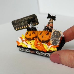 Trick or Treat Spooky Candy display, 1/12th scale dollshouse miniatures, Halloween Miniatures, Fall miniatures, Spooky Dollhouse miniatures.