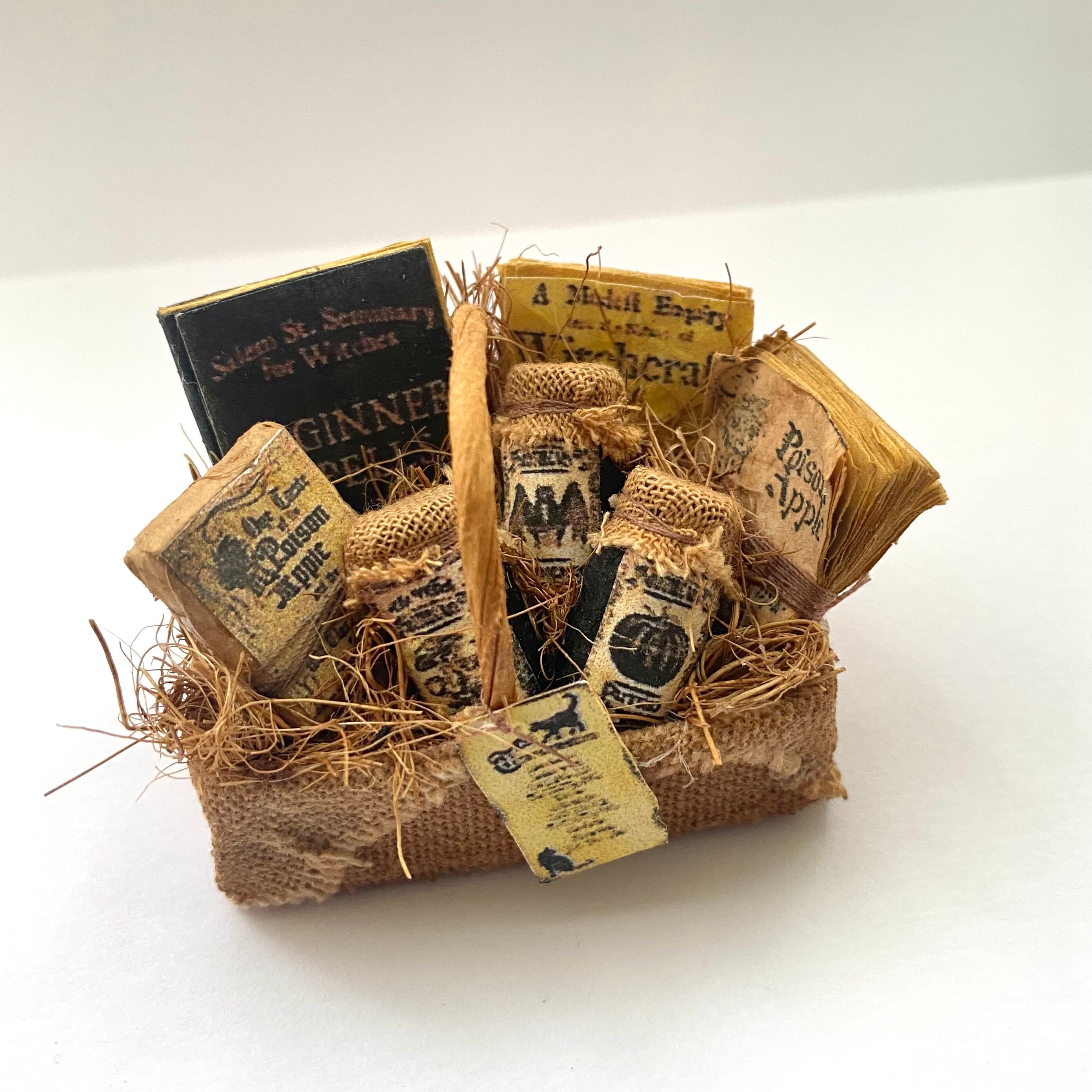Basket of Spell Books & Potion Jars Primitive Spooky Basket Etsy UK