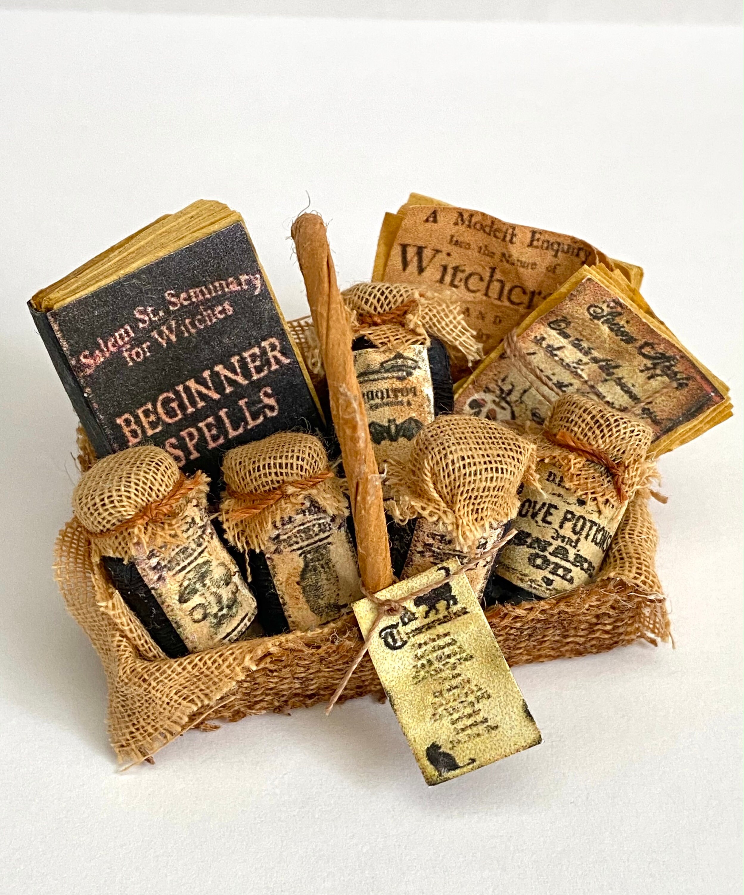Basket of Spell Books & potion jars Primitive spooky basket Etsy