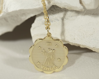 Sterling Silver Virgo Zodiac Necklace: Double Sided Constellation Pendant
