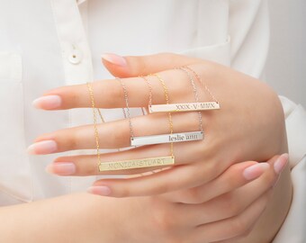 Personalized Sterling Silver Bar Necklace: Custom Engraved Nameplate