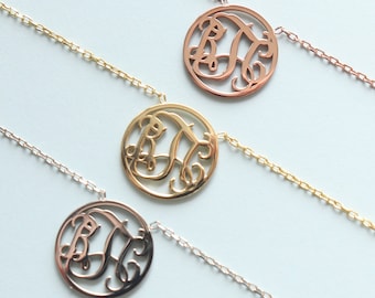 Zierliche Sterling Silber Monogramm Halskette: Personalisierter Schmuck mit Initialen