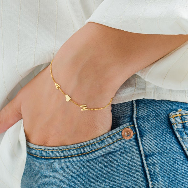 Bracelet initiale en argent sterling - breloque personnalisée, bracelet lettre, cadeau pour maman