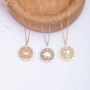 Sterling Silver Taurus Necklace: Double Sided Zodiac Pendant