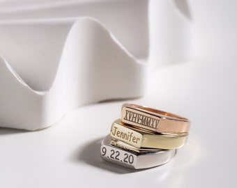 Gepersonaliseerde ring * 4 mm band * Cadeaus voor haar * Minimalistische ring * Zilveren gepersonaliseerde ringen * Aanpasbare ringen