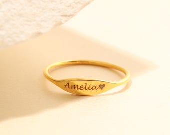 Dainty Personalized Signet Ring: 925 Sterling Silver, Christmas Gift