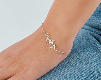 Sterling Silver Handwriting Bracelet: Personalized Signature Jewelry