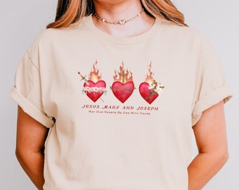 Sacred Heart Virgin Mary St Joseph Saint Joseph Catholic T Shirt Christian Merch Holy Family Virgin Mary Shirt Holy Family Hearts Immaculate