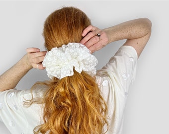 Scrunchie White, Bridal, Accessory, Hairstyle, Spring, Summer, Hair, Flower, Embroidery