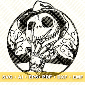 Jack Skellington Freddy Krueger SVG Design, geschnittene Dateien, Freddy Skellington SVG, Jack Skellington geschnittene Datei, Jack Skellington Clipart