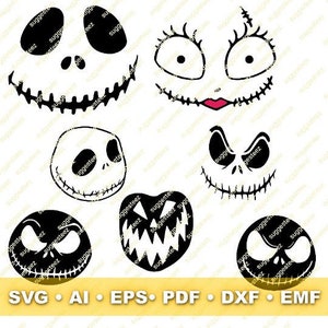 Jack Skellington y Sally Faces SVG Design Cut Files, Jack Svg, Nightmare Skellington Svg, Jack Skellington Cut File, ornamentos caras