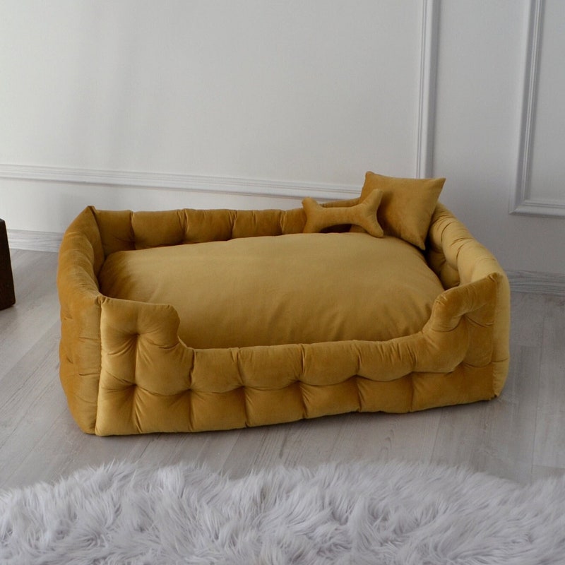 Sunny Yellow Luxe Corduroy Dog Sleeper Bed