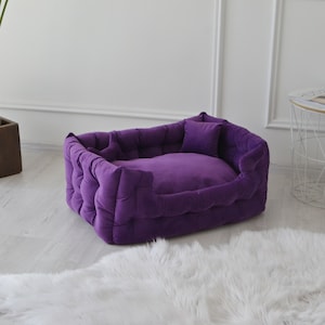 Plush Velour Dog Sofa Bed: Calming Pet Bed with Removable Cover