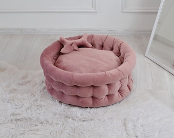 Pink small personalized bolster dog bed, washable