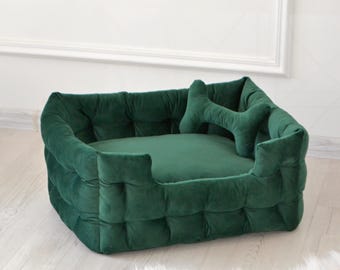 Cama para perros verde esmeralda: sofá lavable a máquina